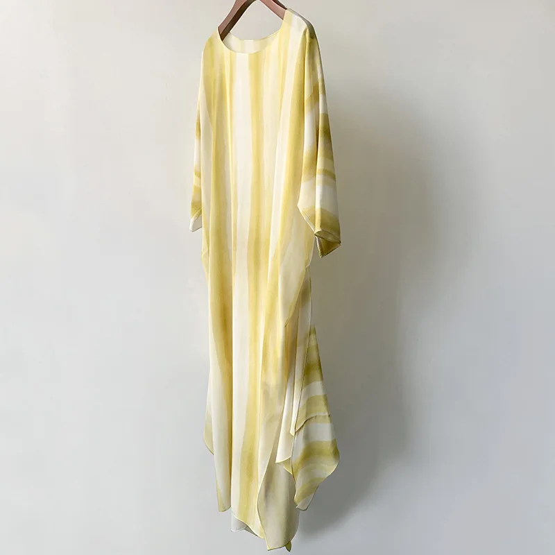 Женское платье желтое шелковое с градиентом элегантная Яркая юбка средней длины