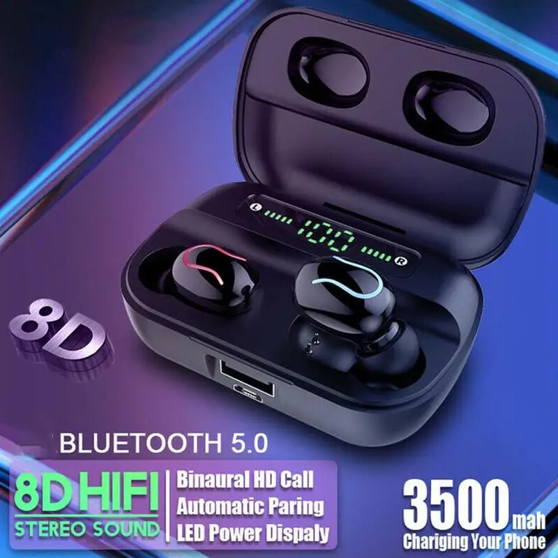 TWS наушники со светодиодной подсветкой Bluetooth 5 0 двойным микрофоном и зарядным