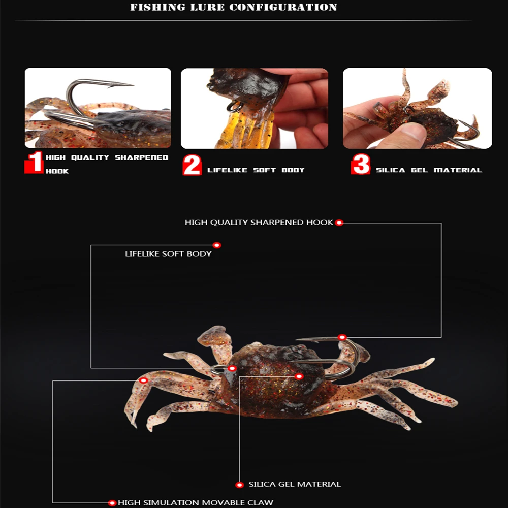 

Simulation Fishing Bait With Hook Fake Crab 3d Simulated Artificial, 10cm, 30g, 1pcs
