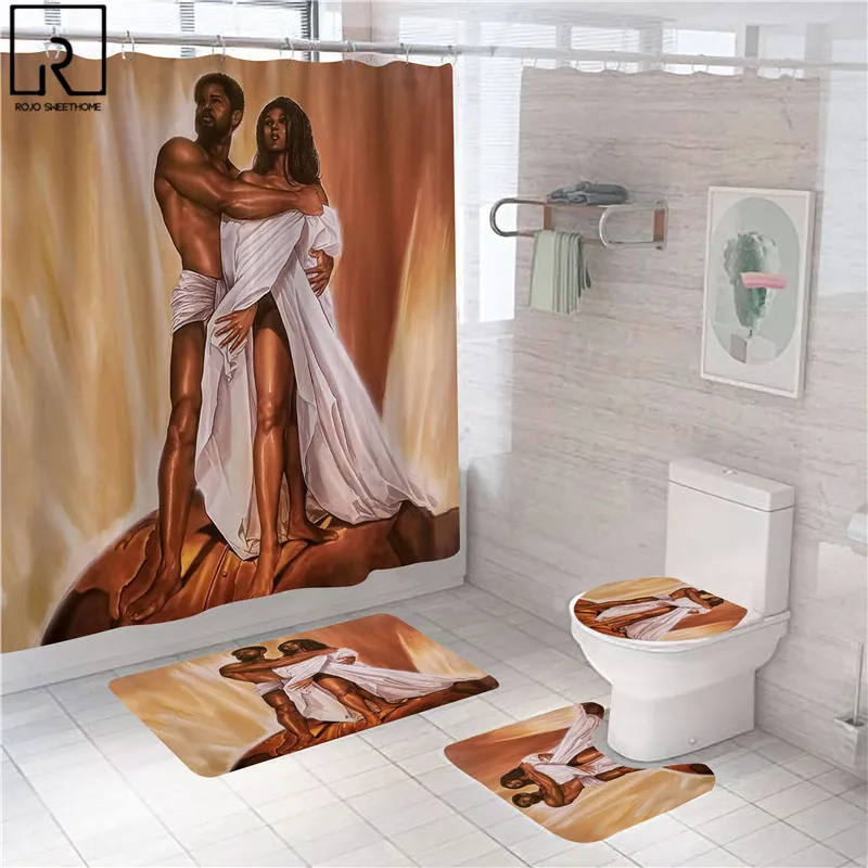3d sexy couple shower curtain set polyester bathroom curtains bathing screen bath mat set carpet toilet lid cover home decor free global shipping