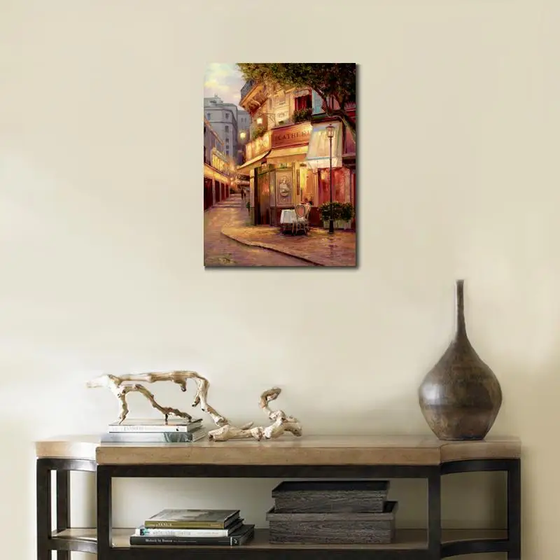 Koop Handgeschilderde Olieverfschilderijen Straat Scapes Stad Landschappen Night Van Parijs Canvas Kunst Voor Muur Decor
