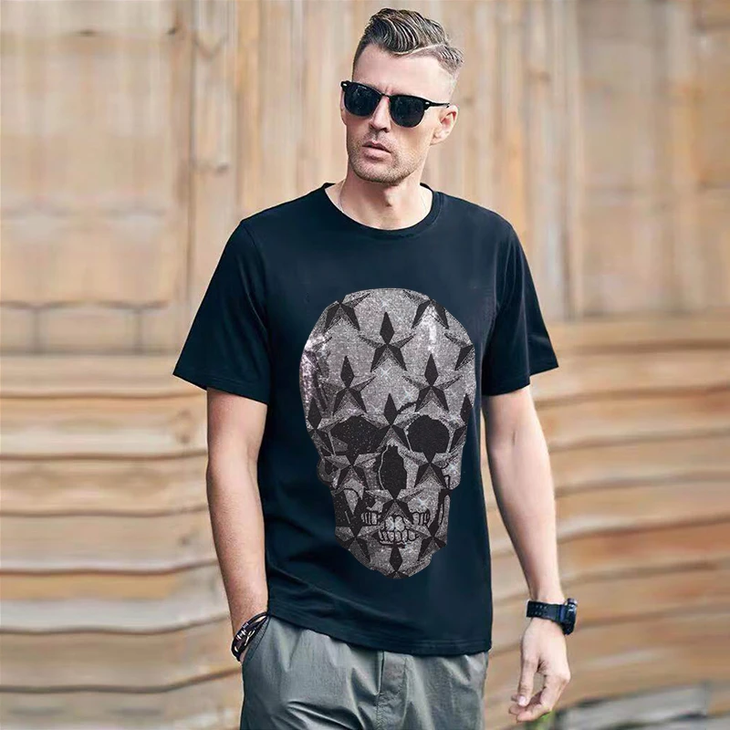 

2021 Summer Popular 3D Hot Diamond T-Shirt Men's All-Match Casual Short-Sleeved British Round Neck Anti-Pilling