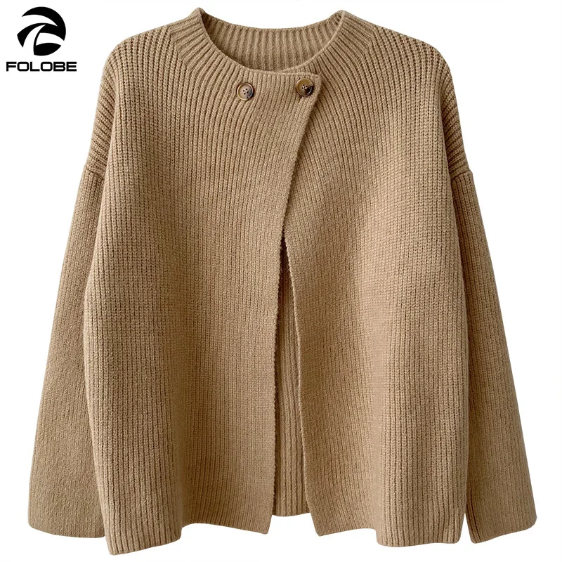 

FOLOBE Korean Vintage Cardigan Sweater Women 2020 Fashion Open Stitch Buttons O-neck Loose Knitted Wild Female Sweaters Coat