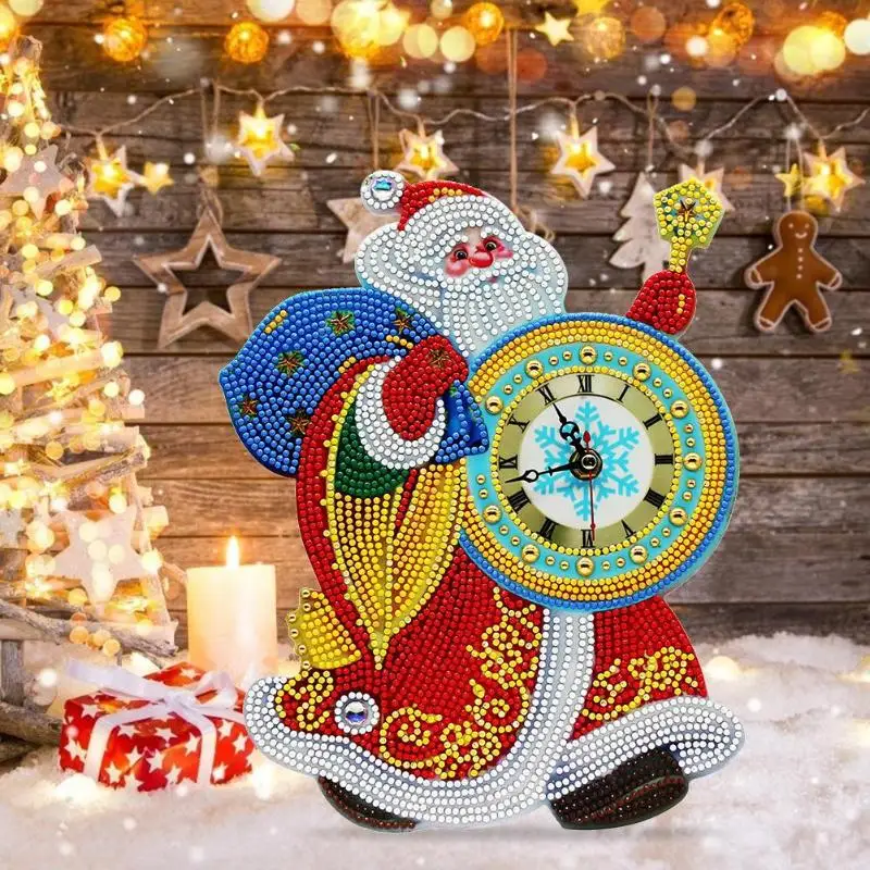 DIY Алмазная картина с изображением Санта-Клауса, часы, Висячие орнаменты, вышивка Navidad, рождественские украшения для дома