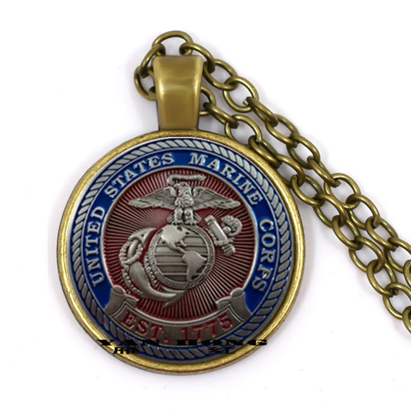 Металлическое ожерелье в морском стиле США круглый стеклянный кулон аппликация