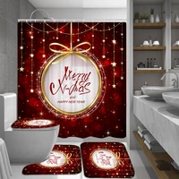 3d merry christmas shower curtain snowman print bathroom suit santa claus reindeer snowflake toilet cover mat non slip rug set