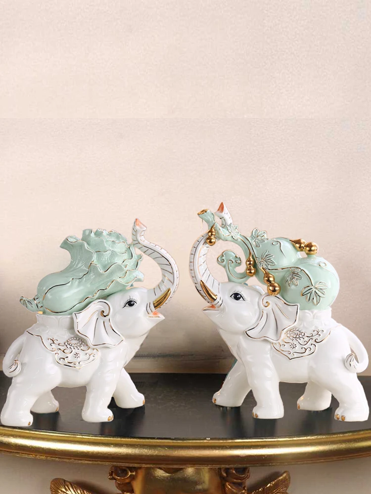 

Ceramic elephant, a pair of fortune ornaments, creative gifts, living room, porch, TV, wine cabinet, manual decoration