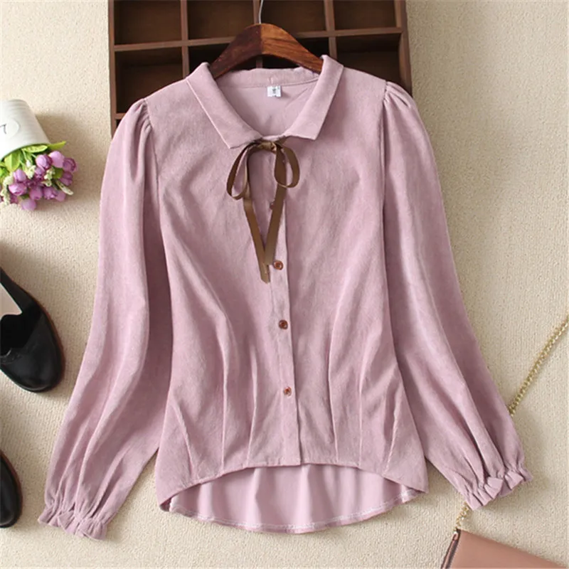 Женская Вельветовая блузка рубашка Осень-зима плиссированные Асимметричные