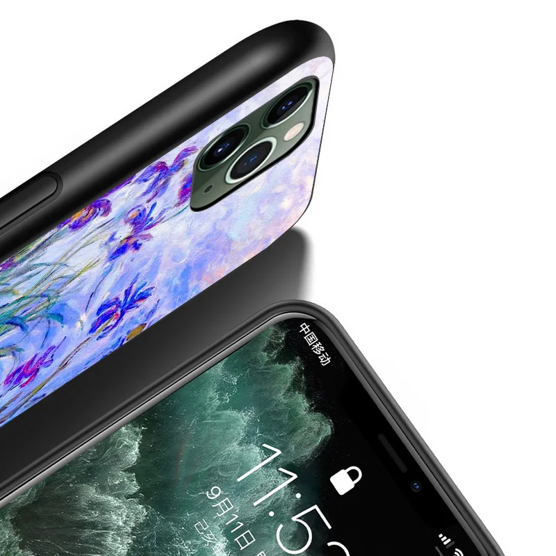 

Oil Painting Flowers For iPhone 12 11 XS Pro Max Mini XR X 8 7 6 6S Plus 5 SE 2020 Black Cover Phone Case