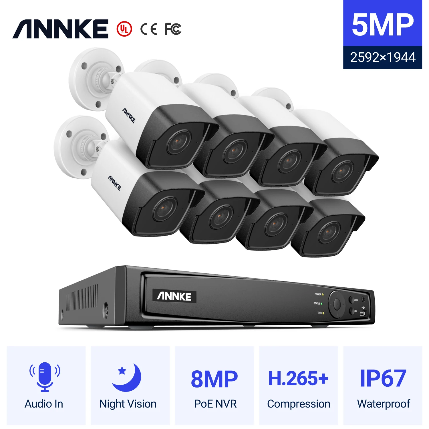 

ANNKE 8CH FHD 5MP POE Network Video Security System H.265+ 8MP NVR With 5MP Video Surveillance Cameras Audio Recording Ip Camera