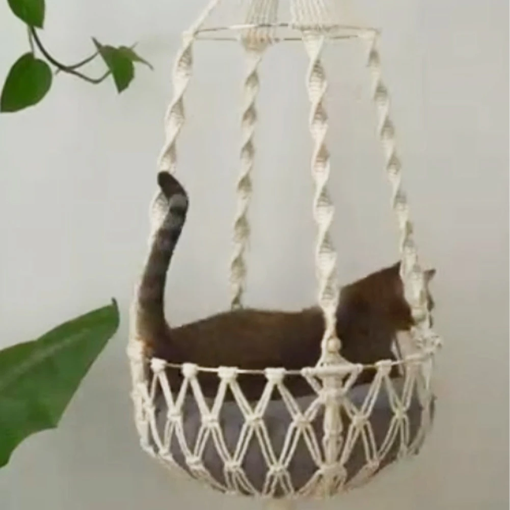 

Durable Leisure Home Decor Cat Hammock Soft Macrame For Indoor Safe Gift Lightweight Rest Bed Hanging Swing Hand Woven