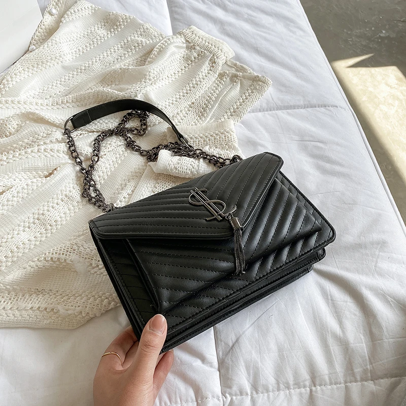 

2021 New Luxury Letter Tassel Designer Crossbody Bags for Women Fashion Quality PU Leather Chains Shoulder Bag Female Handbags