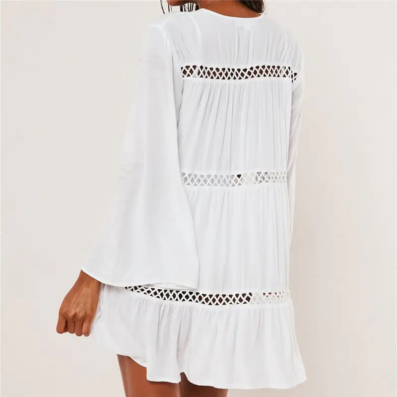 2020 сексуальное открытое белое хлопковое летнее пляжное платье женская пляжная