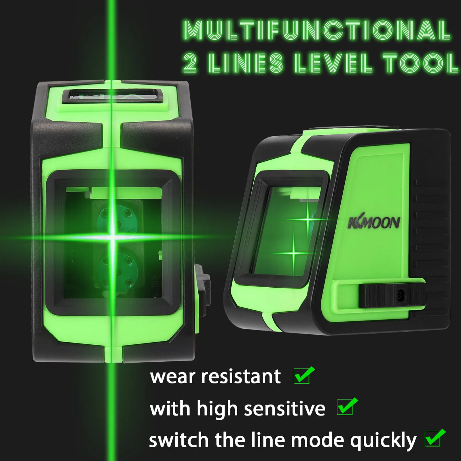 

KKmoon Multifunctional 2 Lines Laser Level Large Window Leveling Tool with Sound Alarm Function Powerful Green Beam Laser Level