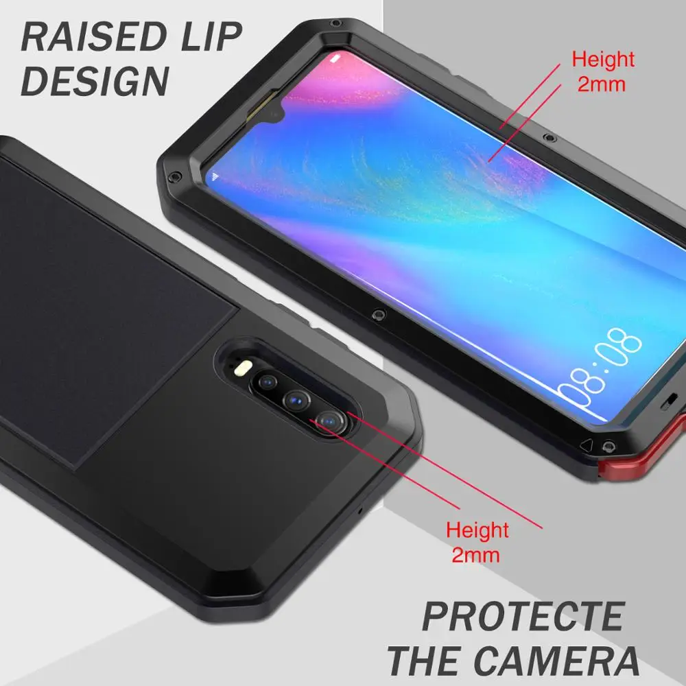 heavy duty protection armor metal aluminum phone case tempered glass for huawei mate 20 pro p30 pro shockproof dustproof cover free global shipping