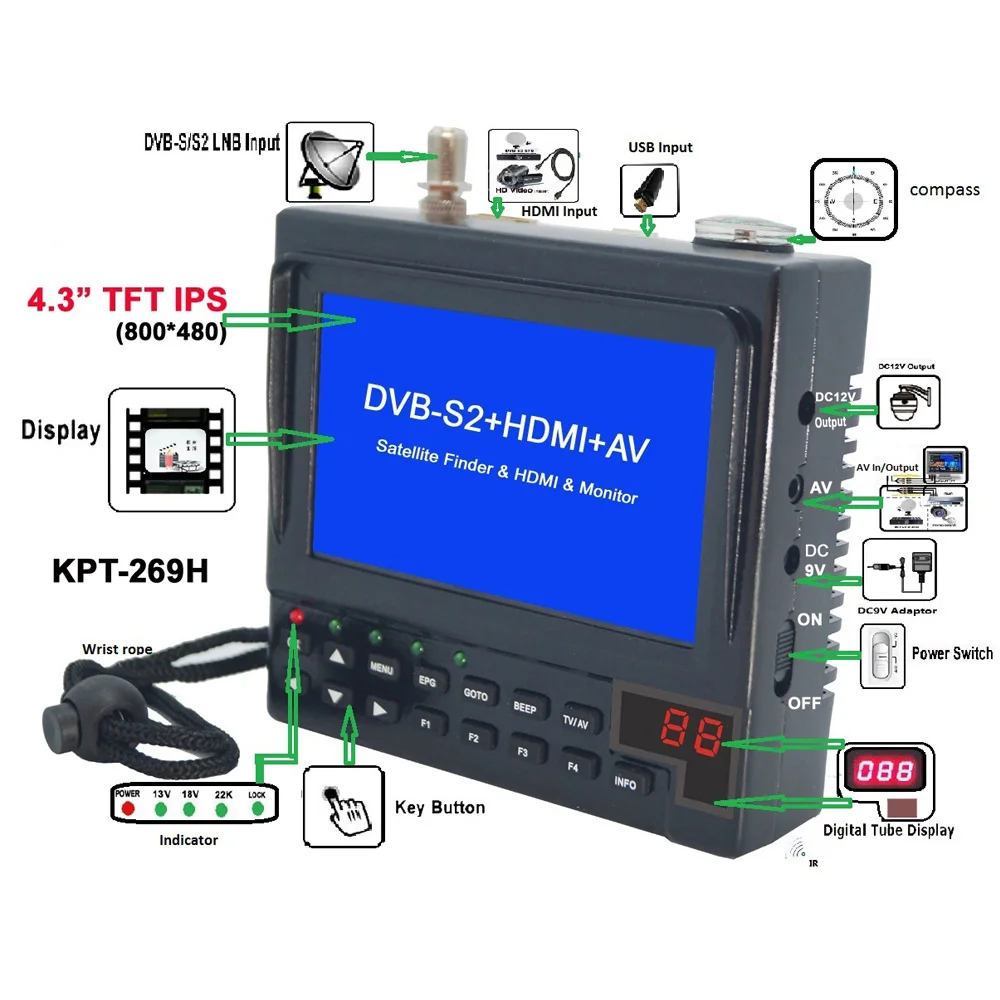 KPT 269H DVB S2 SatelliteFinder Full HD цифровой спутниковый ТВ приемник Finder метр MPEG 4 модулятор S