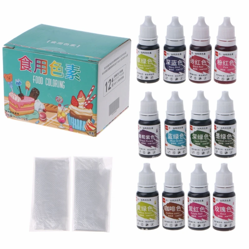 

12 Color Natural Ink Food Coloring Cake Pastries Cookies Liquid Dye Pigment Baking Decor Fondant Cooking Icing DIY Craft M7DD