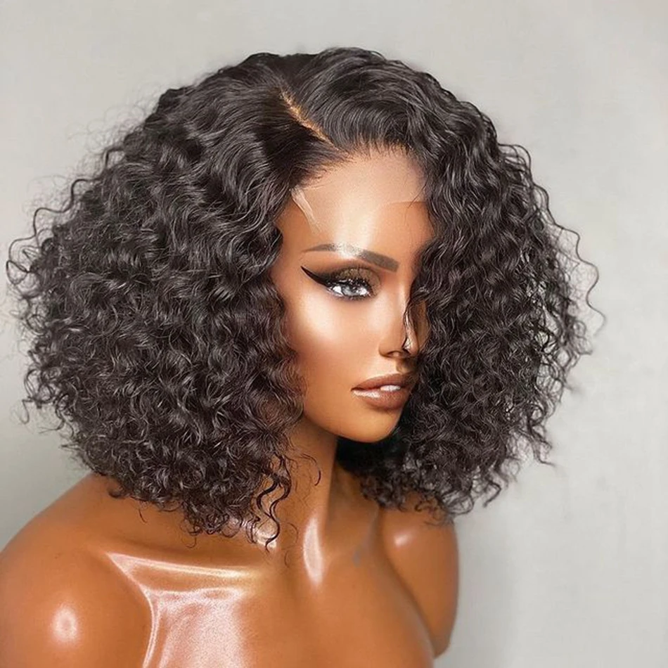 

Soft Glueless 180 % Density Short Cut Bob Kinky Curly Synthetic Front Lace Wig For Black Women Babyhair Preplucked Cosplay Daily