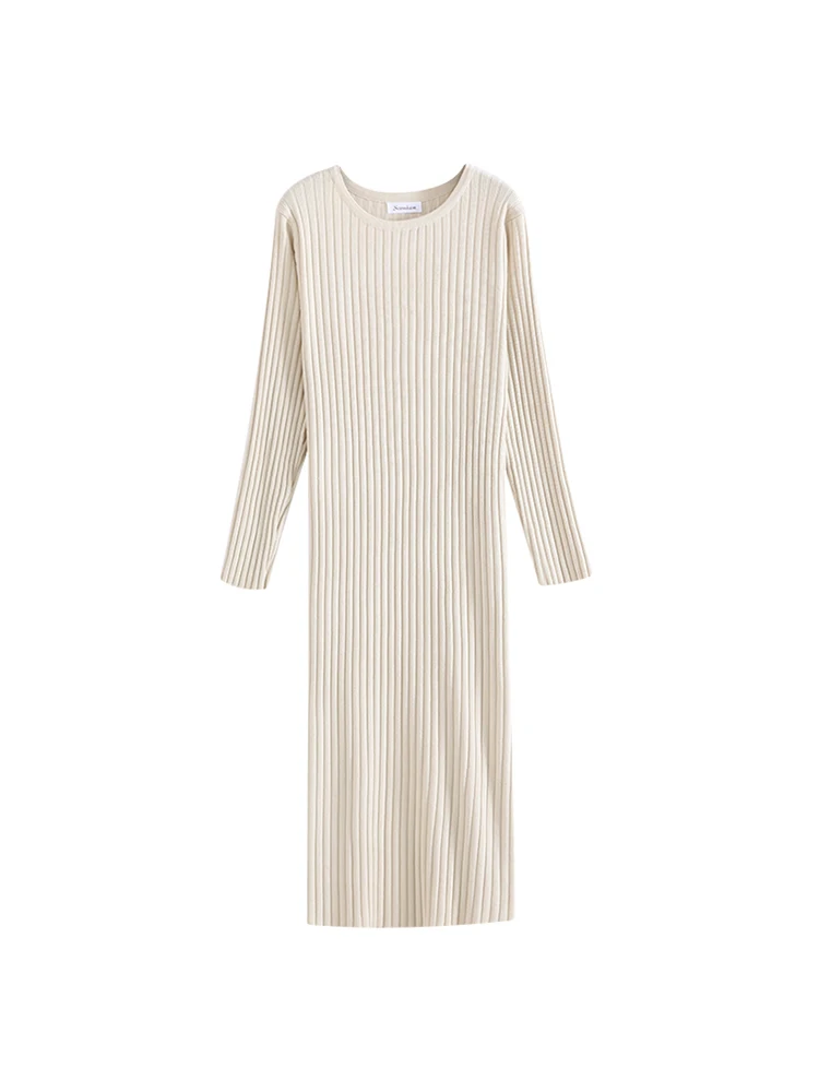 Женское вязаное платье с круглым вырезом повседневное однотонное Свободное