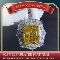 8 0 carat pillow diamond cut yellow high carbon diamond pendant d color 3ex 925 silver plated platinum for anniversary gift