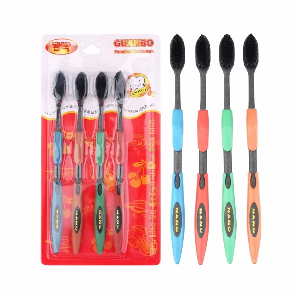 

4pcs Double Ultra Soft Bamboo Charcoal Toothbrushes Compact Head And Slim Design Nano Brush Oral Care For Sensitive Gums