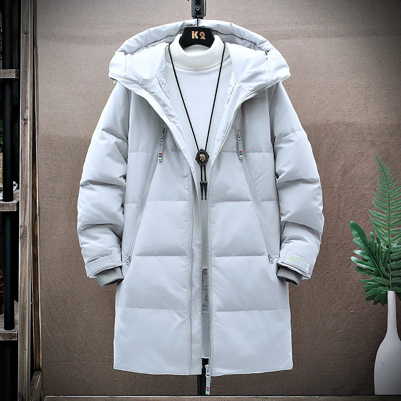 Casual Winter Mens Mid-Length Hooded Cotton-Padded Jacket Solid Color Thick Warm Long Down Coat Outwear Pakras Loose Top Clothes