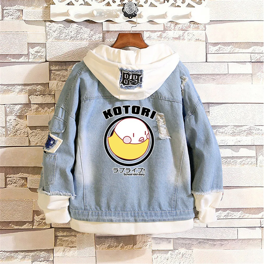 LoveLive!School idol project Cosplay Fake Two Piece Denim Jacket Hoodie Tops Hooded Jeans Coat Sweatshirt Autumn Outwear Unisex |
