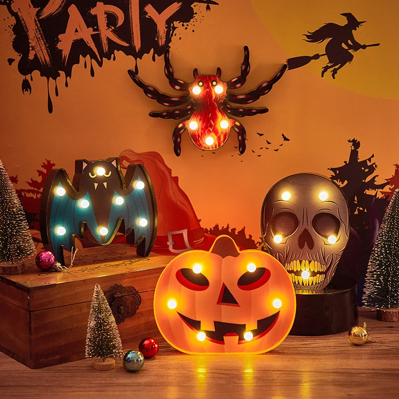 

Halloween Decoration Lamp Modeling Lamp Bat Spider Pumpkin Ghost Skull Small Night Light Lantern LED Battery Box String Light