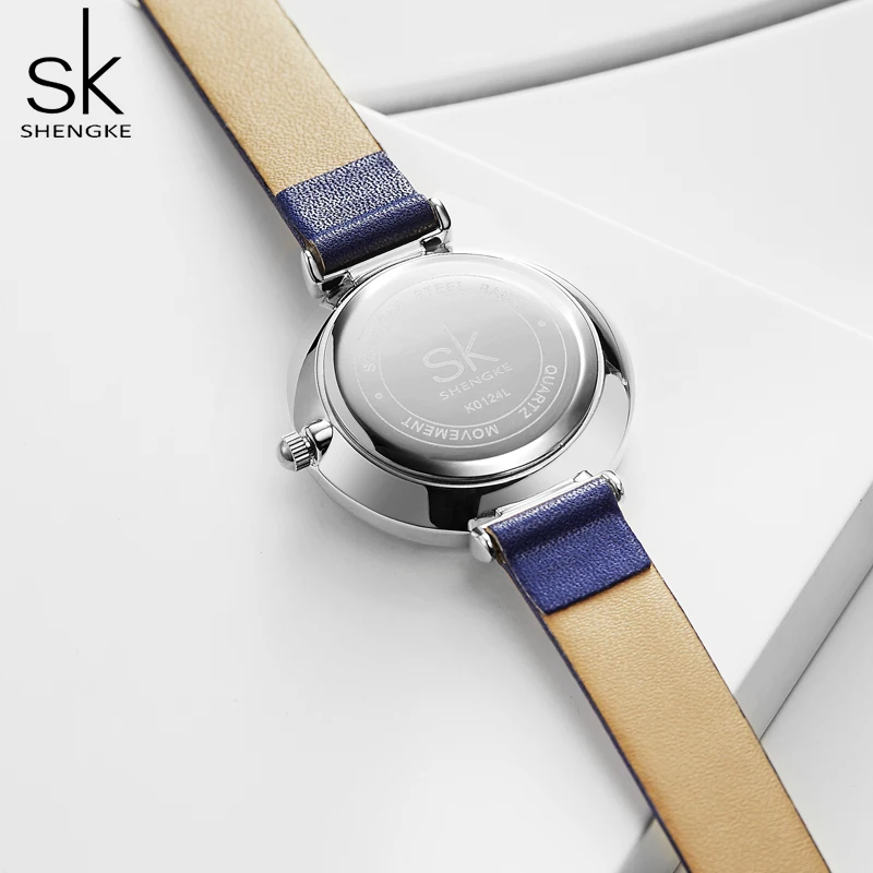 Shengke Fashion Blue Feather Women Watches Top Brand Luxury Leather Strap Wristwatch Elegant Clock Quartz Ladies Watch | Наручные часы