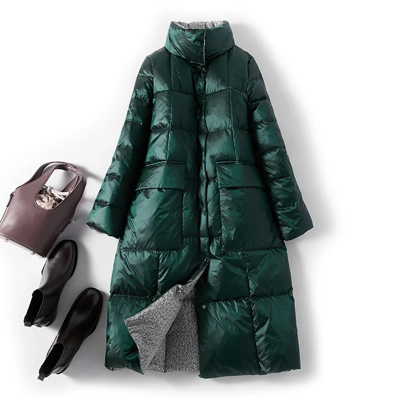 

Женская двухсторонняя длинная куртка-пуховик, зимняя водолазка, 90% белый утиный пух, пальто, высокое качество, зимние теплые парки, зимняя ве...