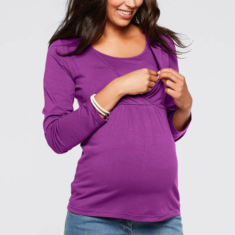 Enlarge Casual Maternity Shirt Pregnant Women Nursing Tops Breastfeeding Clothing Pregnancy Clothes Long Sleeve Mom Shirt Maternity Tees