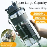 1l 2l 3l large capacity sports water bottle portable debris water cup with straw outdoor camping picnic climbing water bottle
