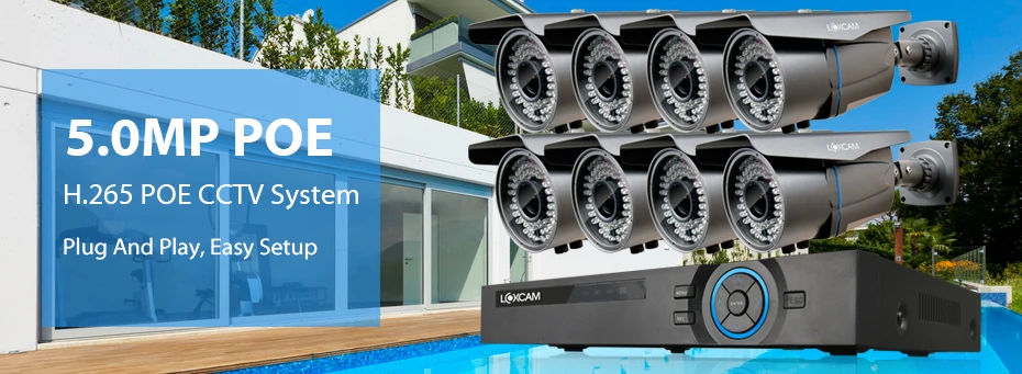 LOXCAM H.265+ CCTV NVR система 8CH POE NVR комплект 48 В 5.0MP POE ip-камера безопасности 2,8-12 мм моторизованный зум система видеонаблюдения