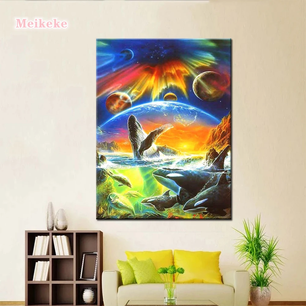 

Seascape Diamond Painting, 5D DIY Full Square Diamond Embroidery Kit, Dolphin Round Rhinestone Cross Stitch, Art Home Decoration