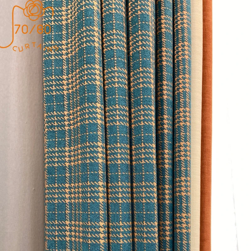 Nordic 2021 New Plaid Cotton and Linen Stitching Blackout Curtains for Living Room and Bedroom Customized Products