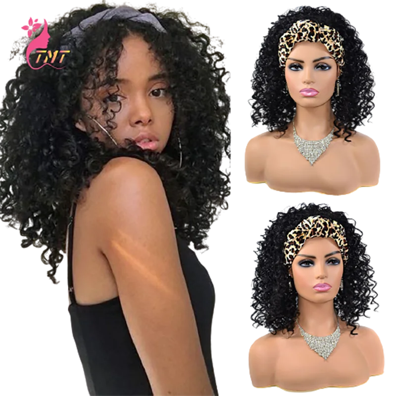 

Парик с головной повязкой короткие синтетические парики для черных женщин, синтетические головные уборы, натуральный черный парик для повс...