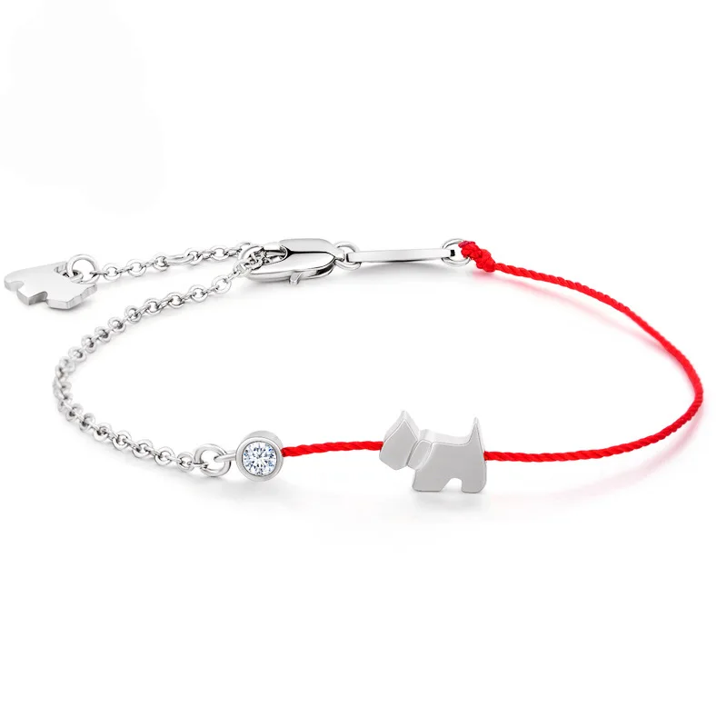 

925 Sterling Silver Female Sweet Bracelet Cute Dog & Pig Red Rope Simple Bracelet for Woman Girl Fashion Jewelry Bracelets