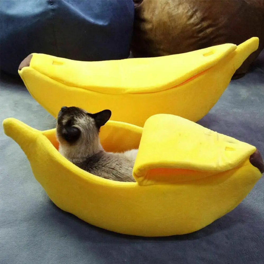 

2021 Funny Banana Shape Pets Cat Bed House Cozy Cute Banana Puppy Cushion Kennel Warm Portable Pet Basket Supplies Mat Beds