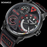 mens watches fashion men sport quartz watch boamigo brand dual time date wristwatches leather strap waterproof relogio masculino