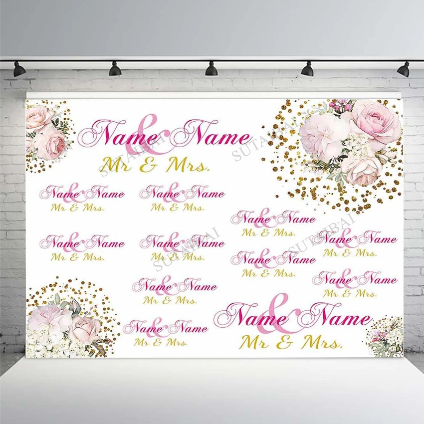 

Photography Backdrops Wedding Painted Rose Bouquet Pink Golden Custom Photographic Background Bridal Shower Party Banner