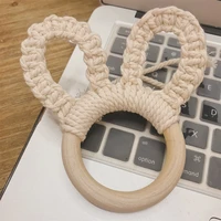 baby teether hand knitted rabbit ear teether ring bpa free for teeth food grade silicone teething bracelet molar soothing toy