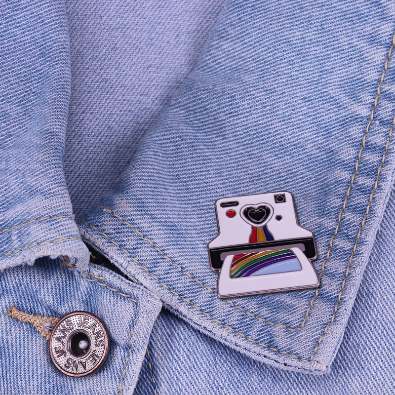 Радужная Polaroid Camera эмалированная брошь кнопка отлично подходит для коллекций