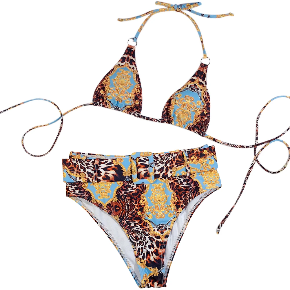 Женская обувь в ретро-стиле Печатный пррнт Холтер бикини набор купальник для