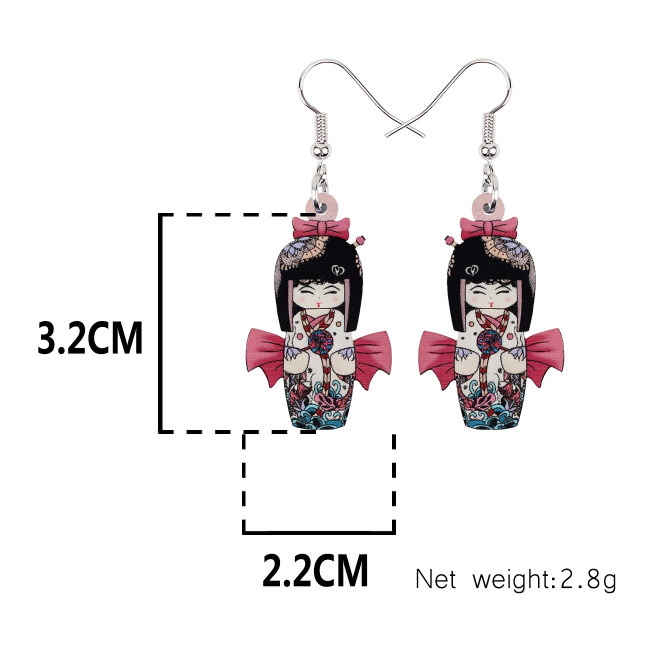 

BONSNY Acrylic Lovely Japan Bow-knot Kimono Doll Earrings Long Drop Dangle Novelty Charm Jewelry For Women Girl Gifts