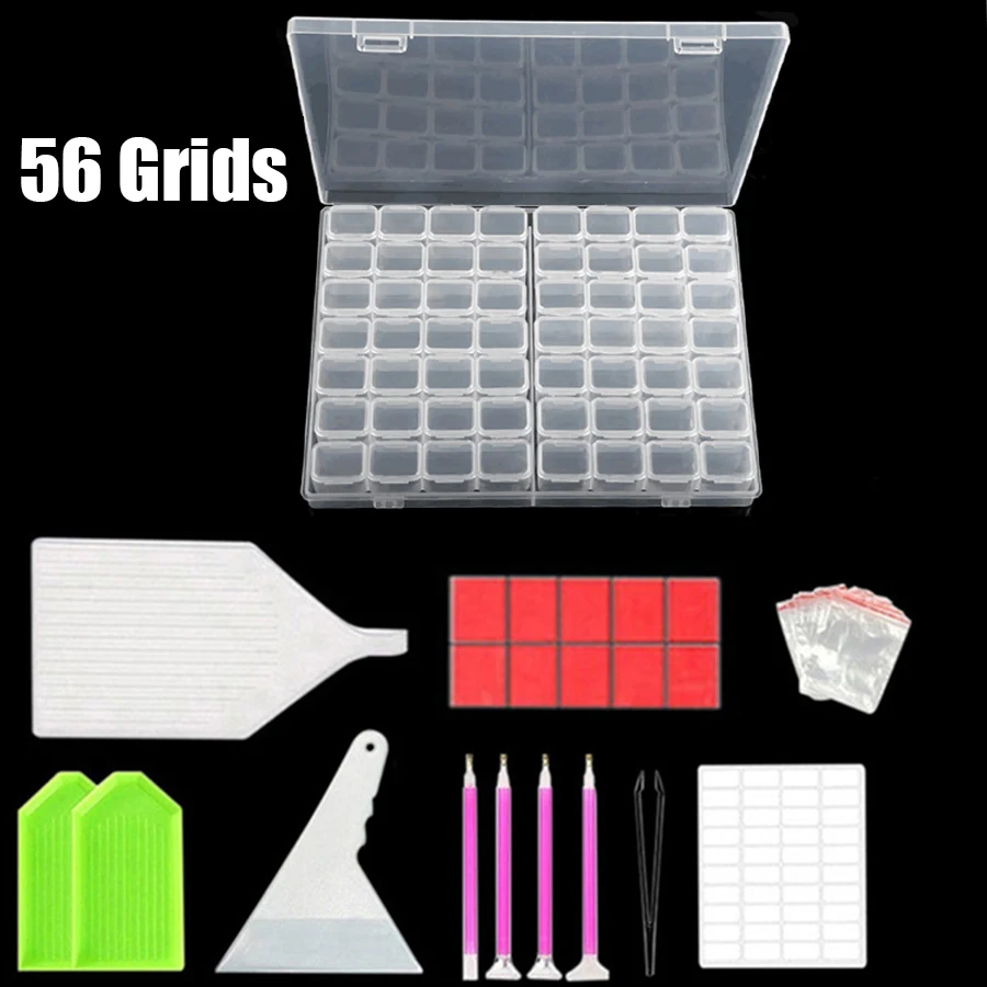 64/56/28 Cells Plastic Storage Box Stickers Sets For Diamond Painting Accessories Tools Bead Tray Plate Case Container Organizer | Дом и сад