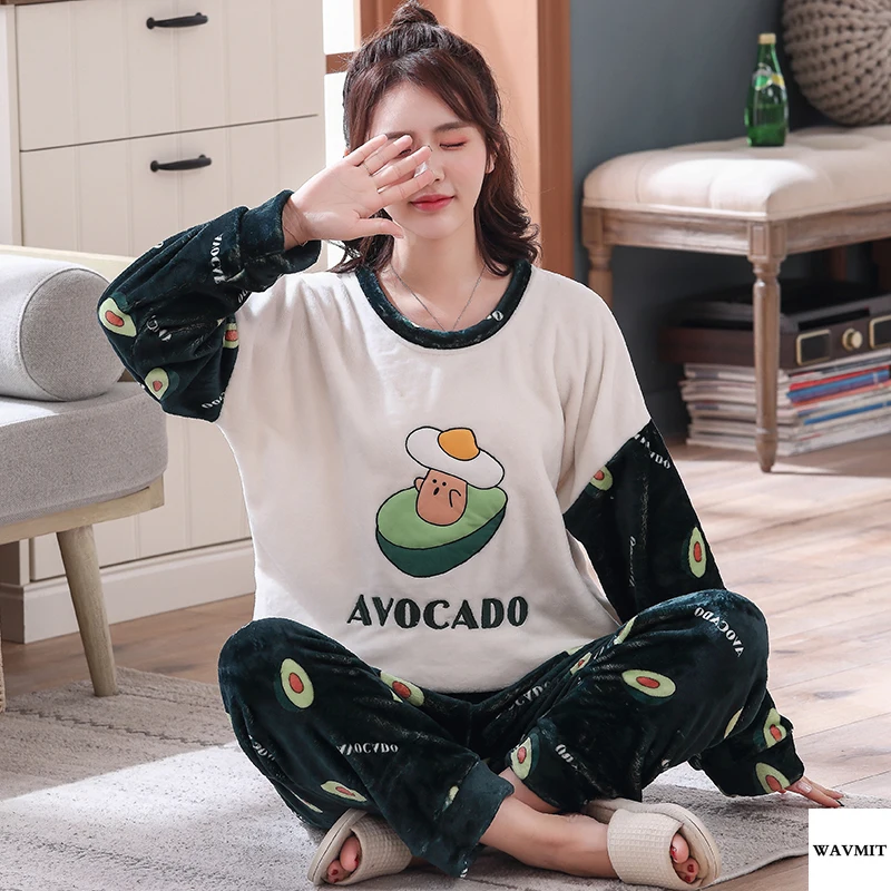Пижама для молодых женщин теплая фланелевая Женская пижама с длинными рукавами