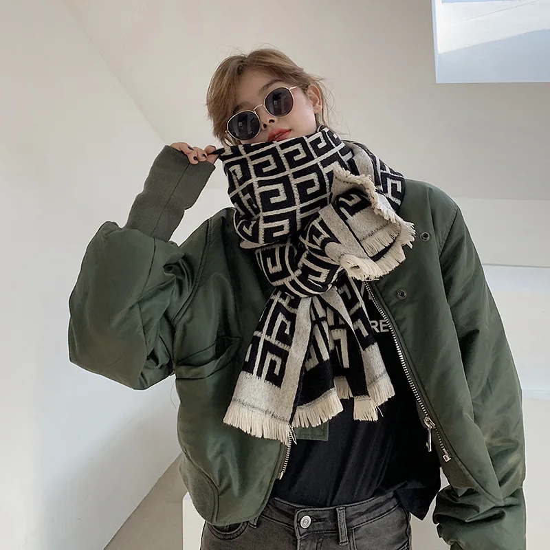 

Шарф женский из искусственного кашемира, теплая длинная шаль контрастных цветов, в британском стиле, Осень-зима