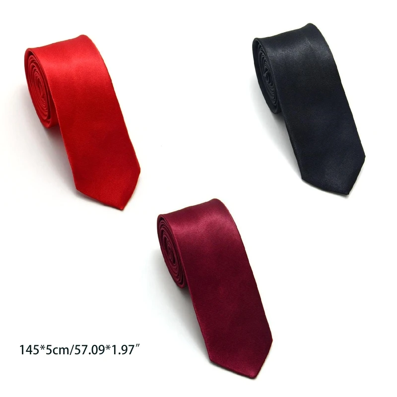 

D0JD Men's Plain Tie Imitation Silk Necktie in Solid Color Design Slim Skinny Satin