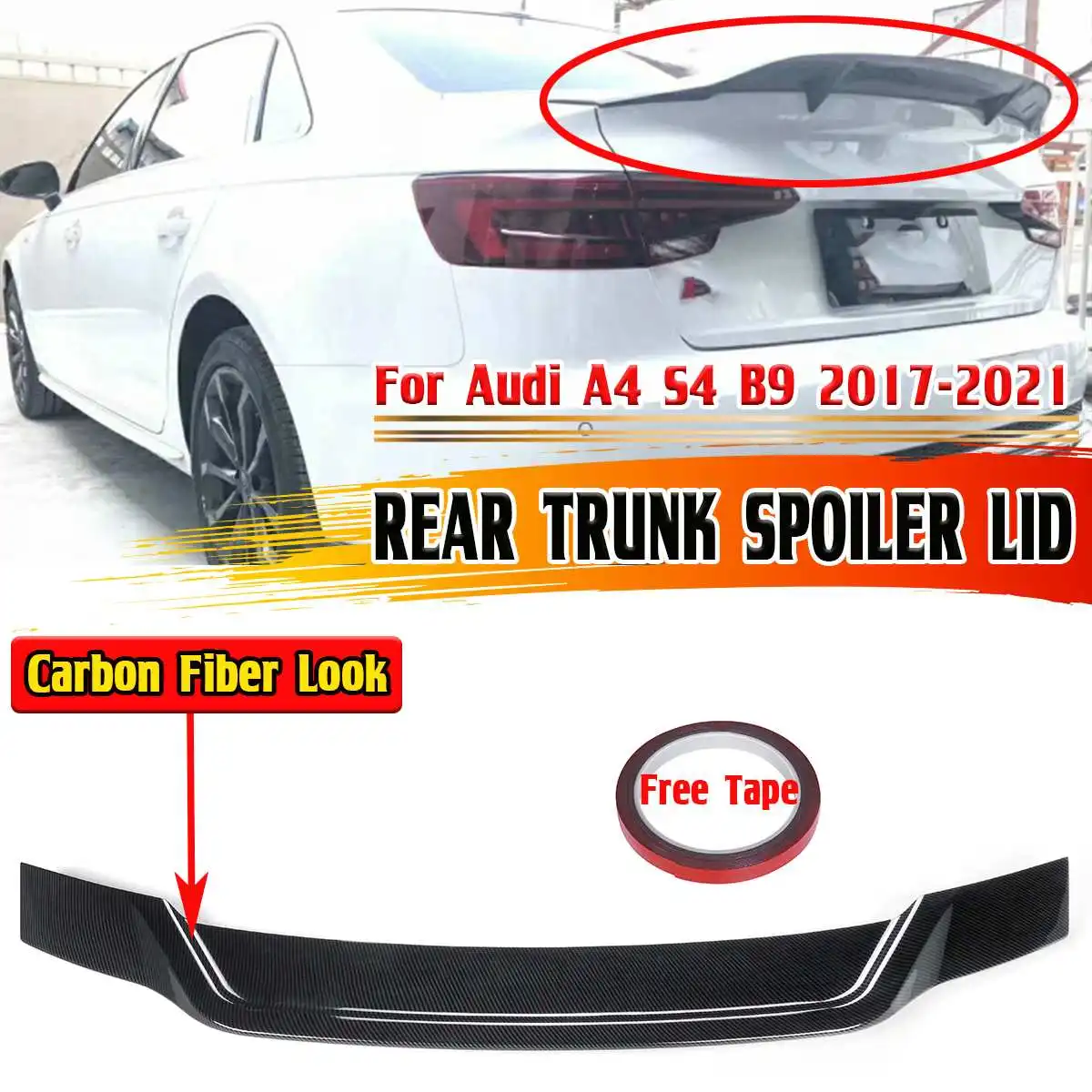 

Автомобильный спойлер для заднего багажника в стиле B9 RT, спойлер для задней крыши для Audi A4 S4 B9 2017-2021, автомобильный спойлер для заднего крыла