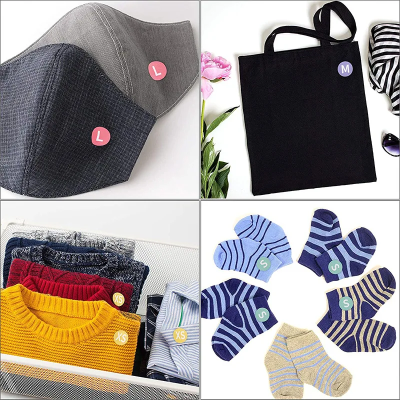 

New XS/S/M/L/XL/XXL 6 Models Colorful Round Clothing Size Label Stickers 1 Inch/500pcs for clothing Shoes Hat Underwear Bra Tags